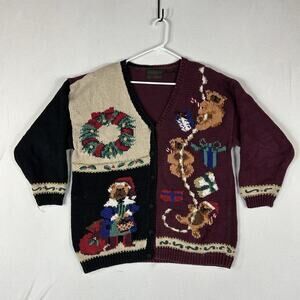 Croft and Barrow Hand Knitted Christmas Sweater Women's Large Snowman Cardinal